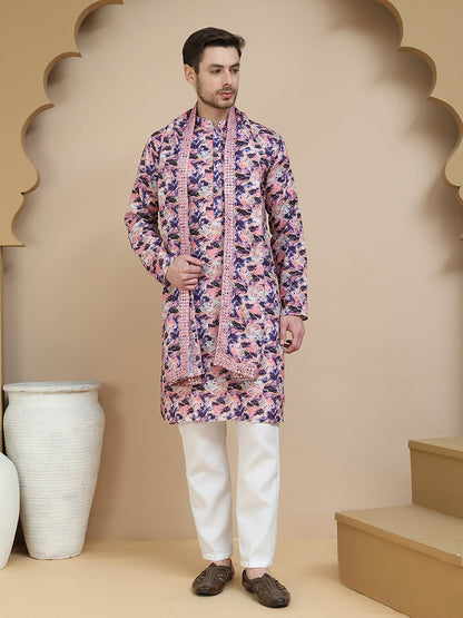 Abstract Printed Kurta Pyjama With Matching Dupatta