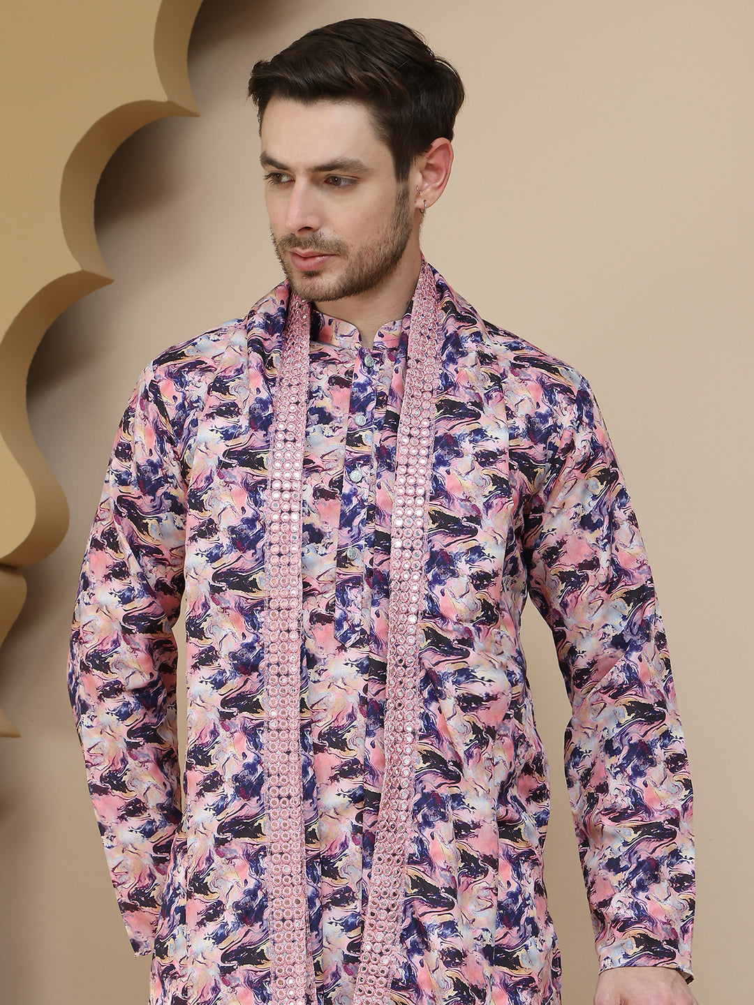 Abstract Printed Kurta Pyjama With Matching Dupatta
