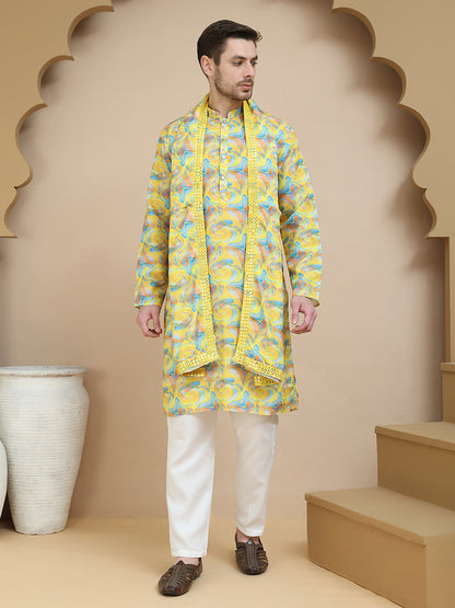 Abstract Printed Kurta Pyjama With Matching Dupatta