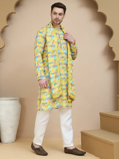 Abstract Printed Kurta Pyjama With Matching Dupatta
