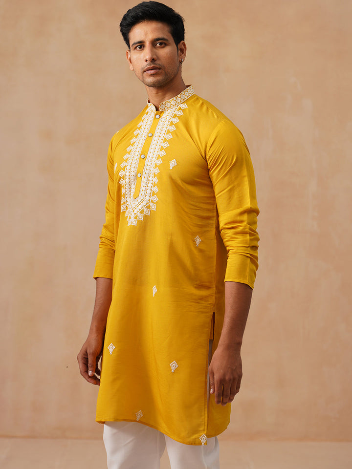 Collar Embroidered &amp; Sequin Kurta With Pyjama.