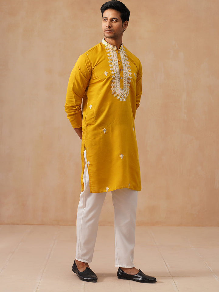 Collar Embroidered &amp; Sequin Kurta With Pyjama.