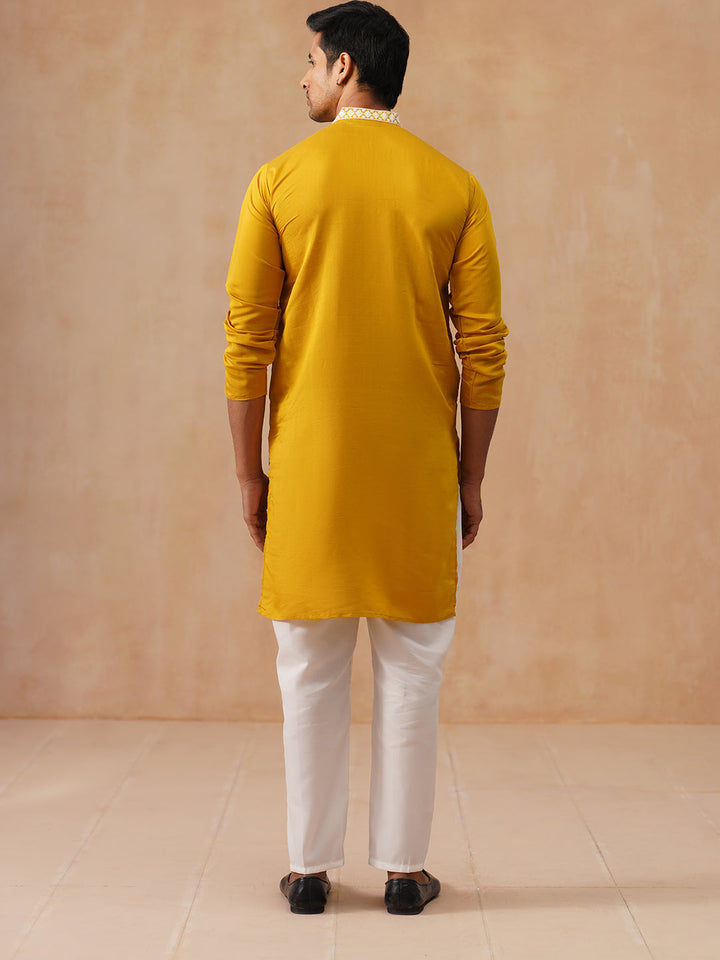 Collar Embroidered &amp; Sequin Kurta With Pyjama.