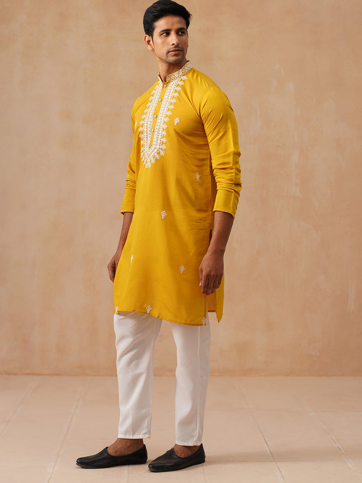 Collar Embroidered &amp; Sequin Kurta With Pyjama.