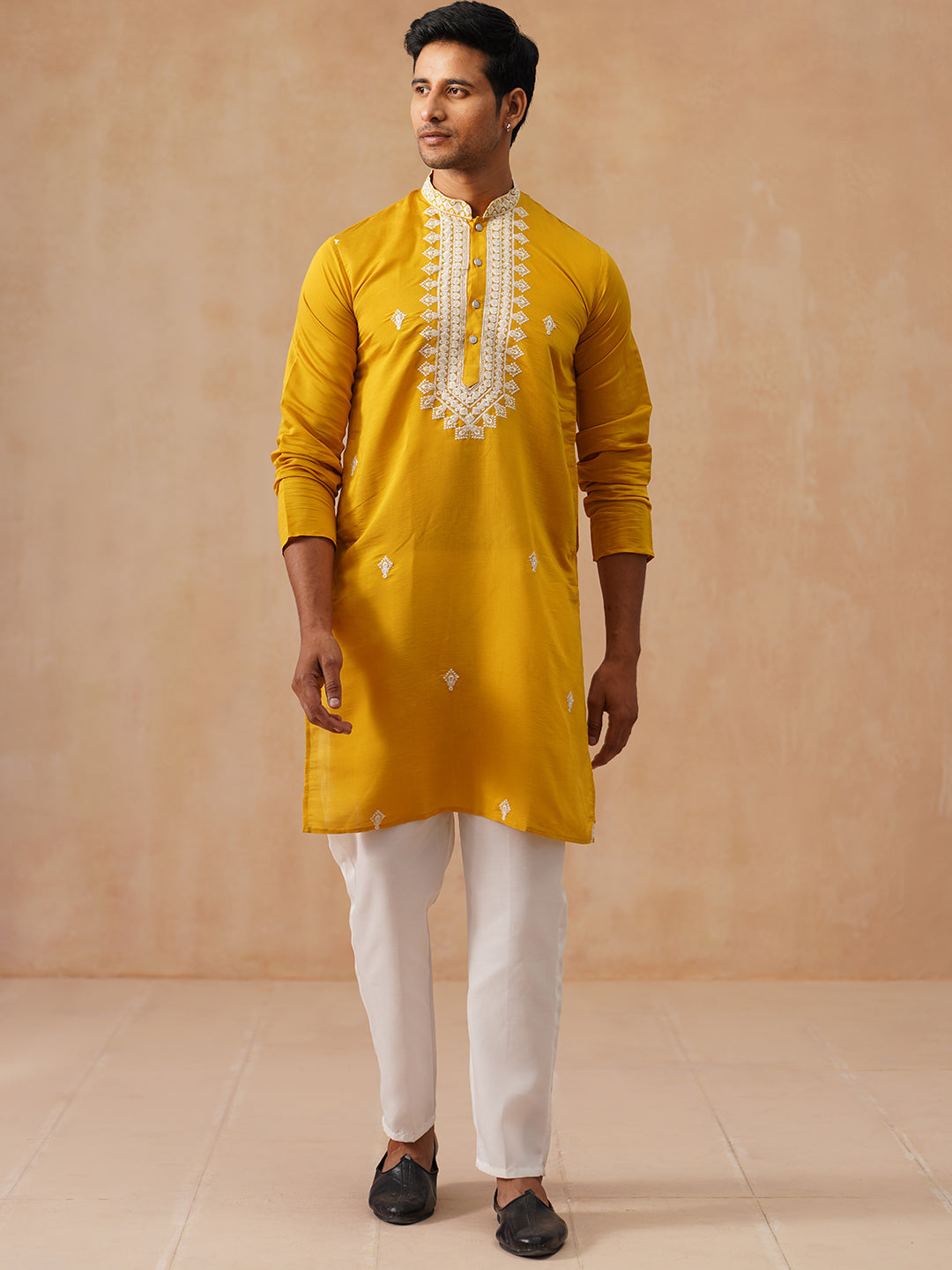 Collar Embroidered &amp; Sequin Kurta With Pyjama.