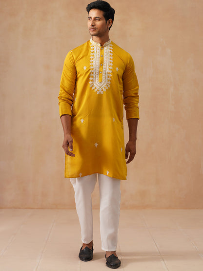 Collar Embroidered & Sequin Kurta With Pyjama.