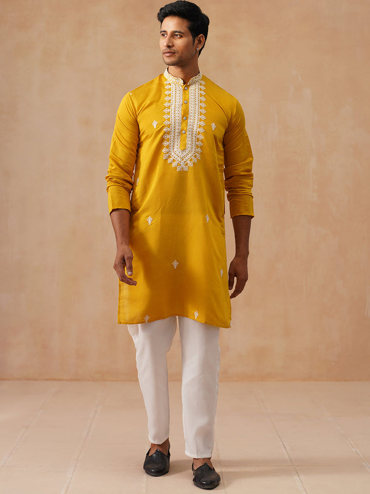Collar Embroidered &amp; Sequin Kurta With Pyjama.