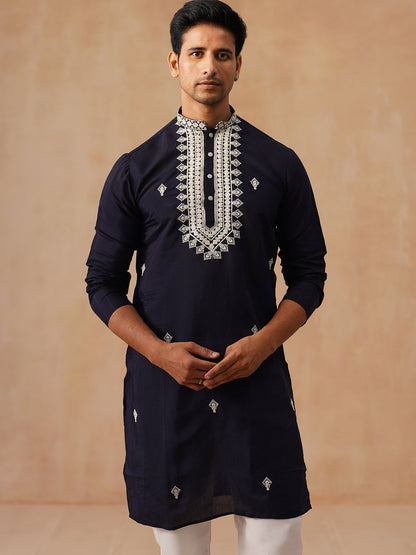 Collar Embroidered & Sequin Kurta With Pyjama.