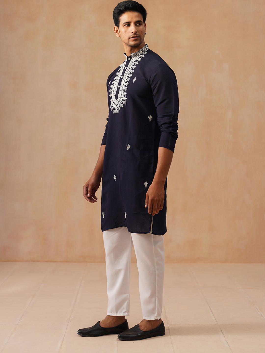 Collar Embroidered &amp; Sequin Kurta With Pyjama.