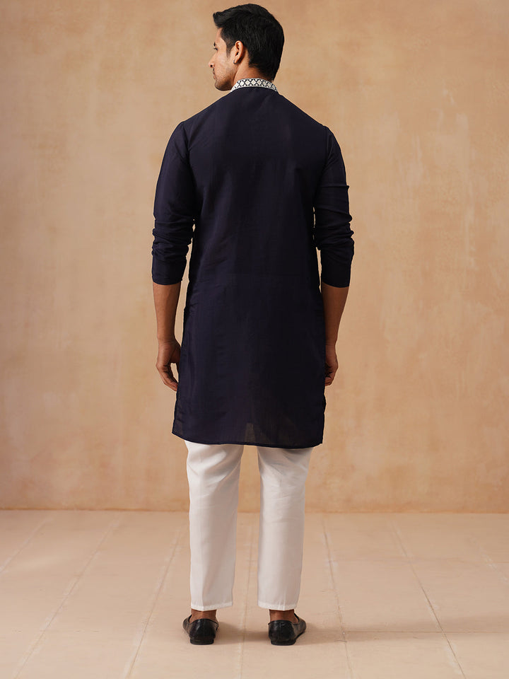Collar Embroidered &amp; Sequin Kurta With Pyjama.