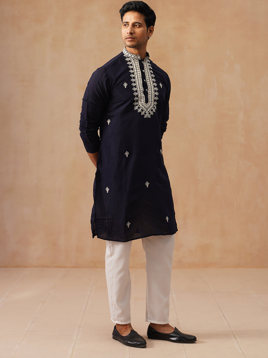 Collar Embroidered &amp; Sequin Kurta With Pyjama.