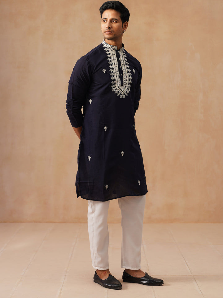 Collar Embroidered &amp; Sequin Kurta With Pyjama.
