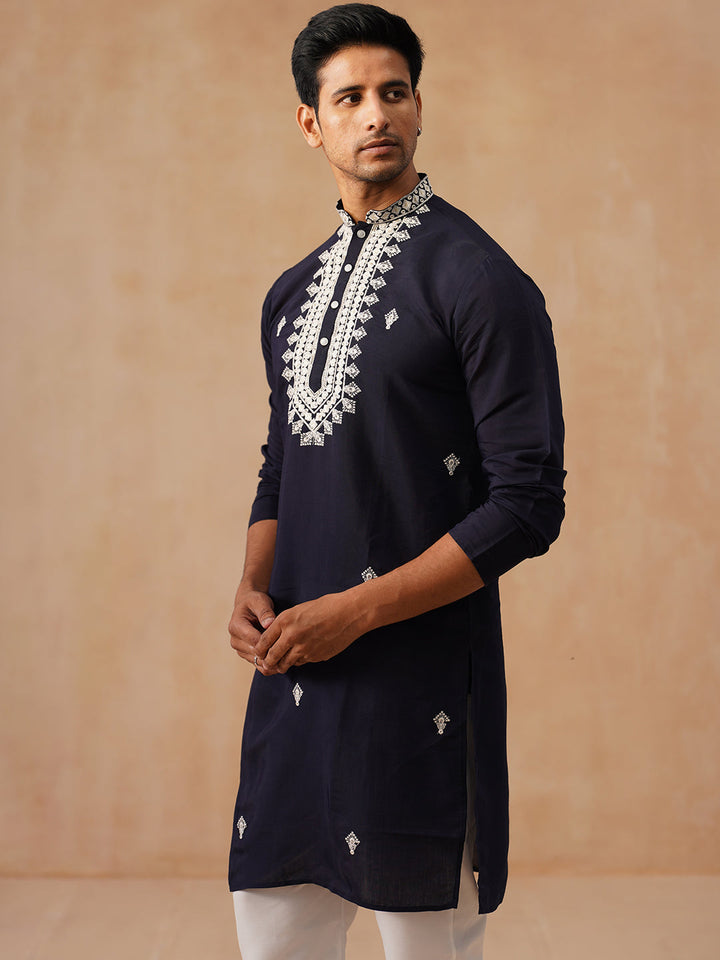 Collar Embroidered &amp; Sequin Kurta With Pyjama.