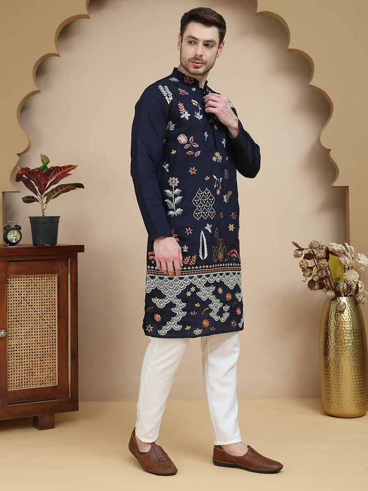 Floral Embroidered And Sequins Kurta Set