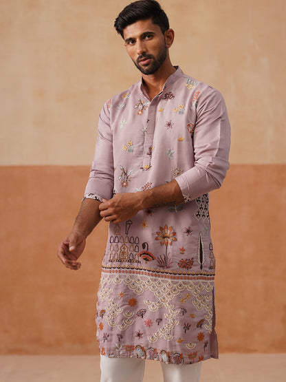 Floral Embroidered And Sequins Kurta Set