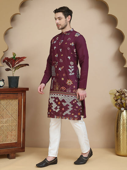 Floral Embroidered And Sequins Kurta Set