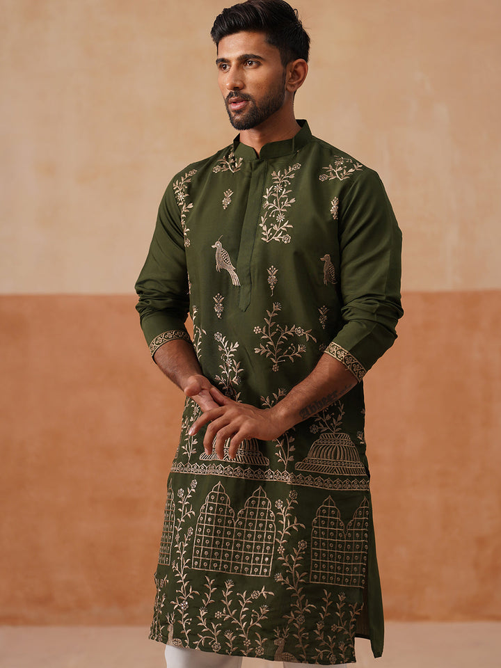 Embroidered Straight Kurta Set For Men