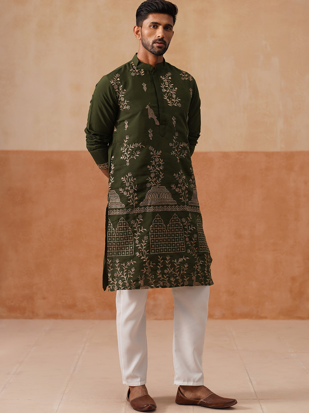 Embroidered Straight Kurta Set For Men