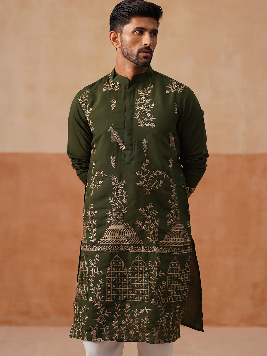Embroidered Straight Kurta Set For Men