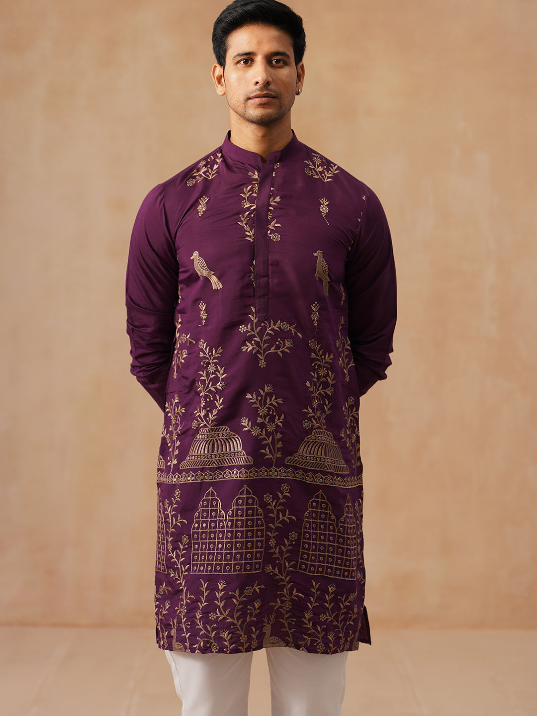 Embroidered Straight Kurta Set For Men
