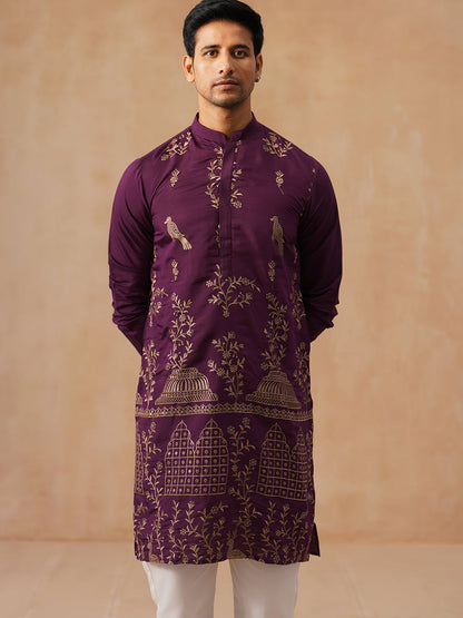 Embroidered Straight Kurta Set For Men