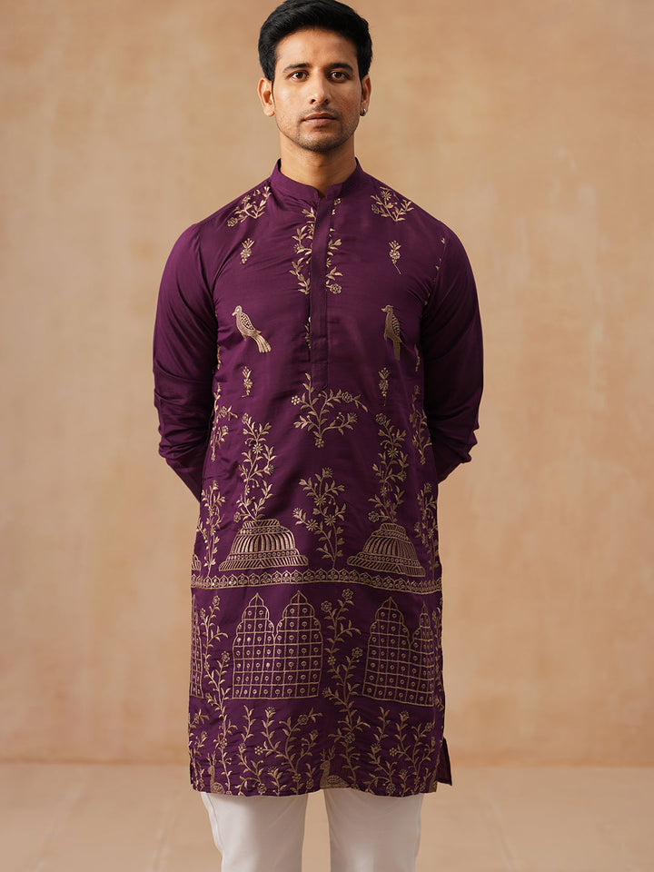 Embroidered Straight Kurta Set For Men