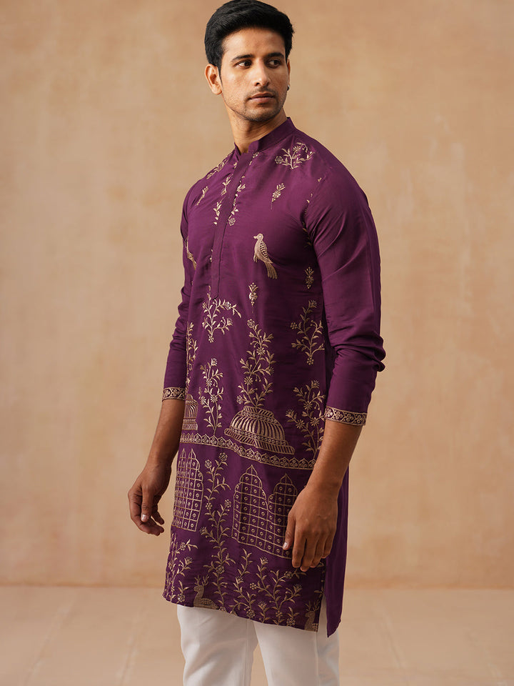 Embroidered Straight Kurta Set For Men