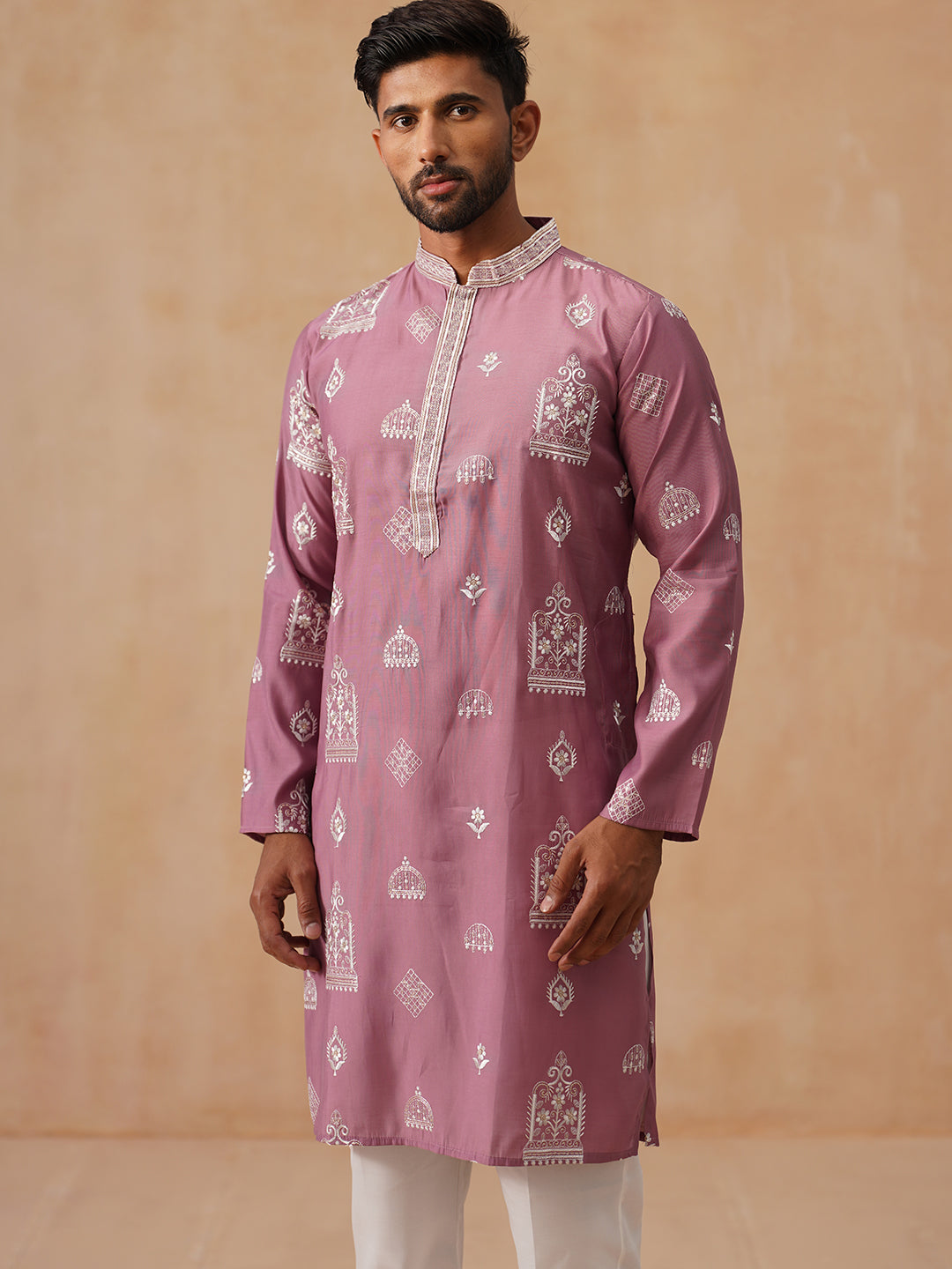 Embroidered Silk Blend Kurta Pyjama Set
