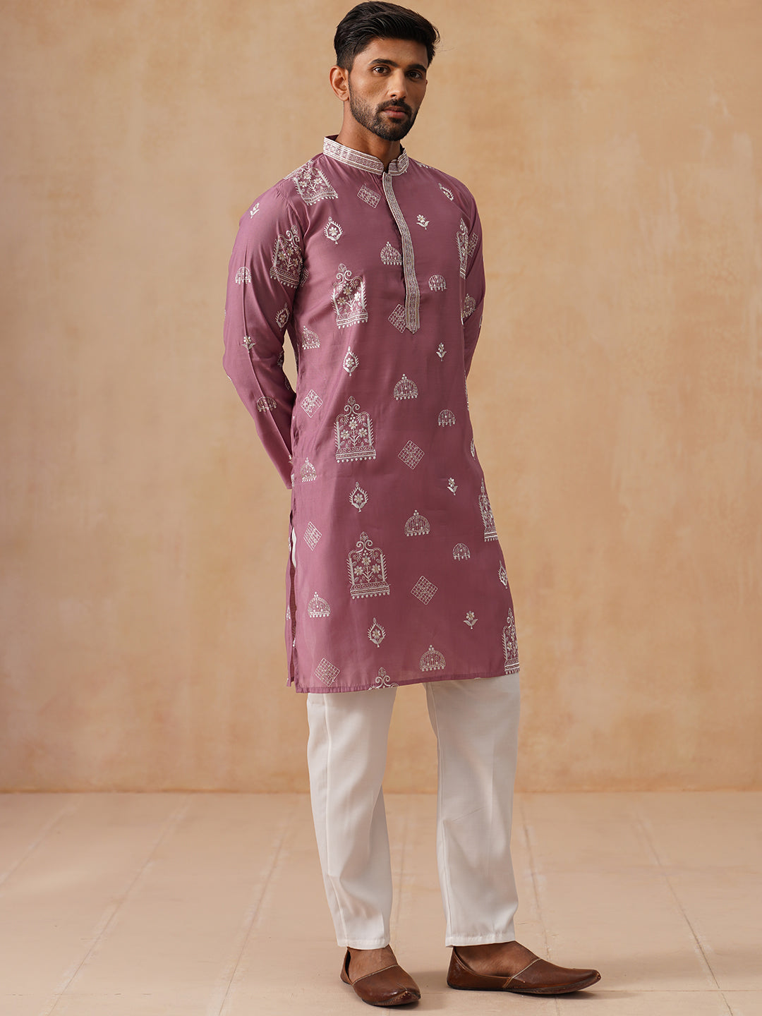Embroidered Silk Blend Kurta Pyjama Set