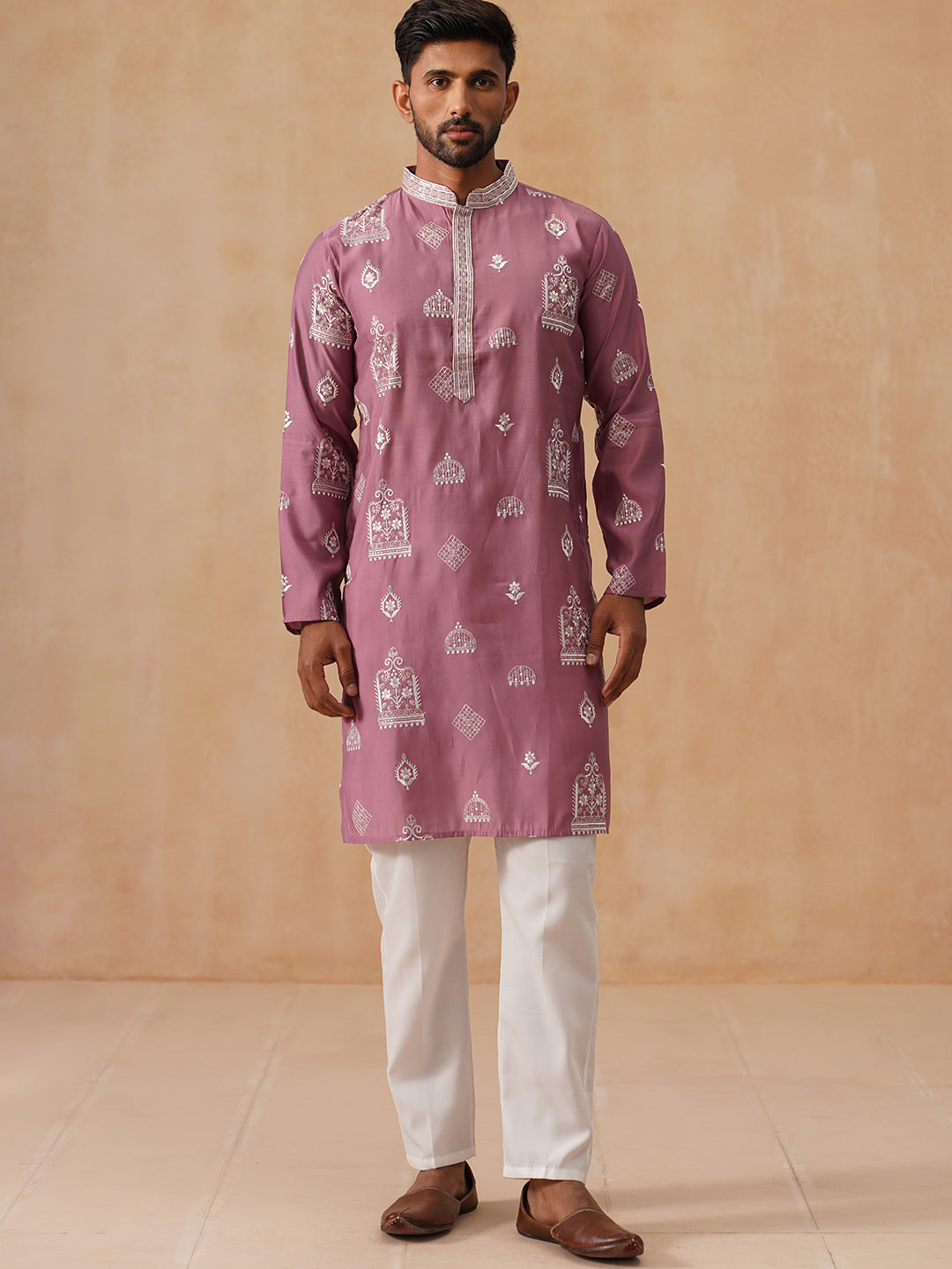 Embroidered Silk Blend Kurta Pyjama Set