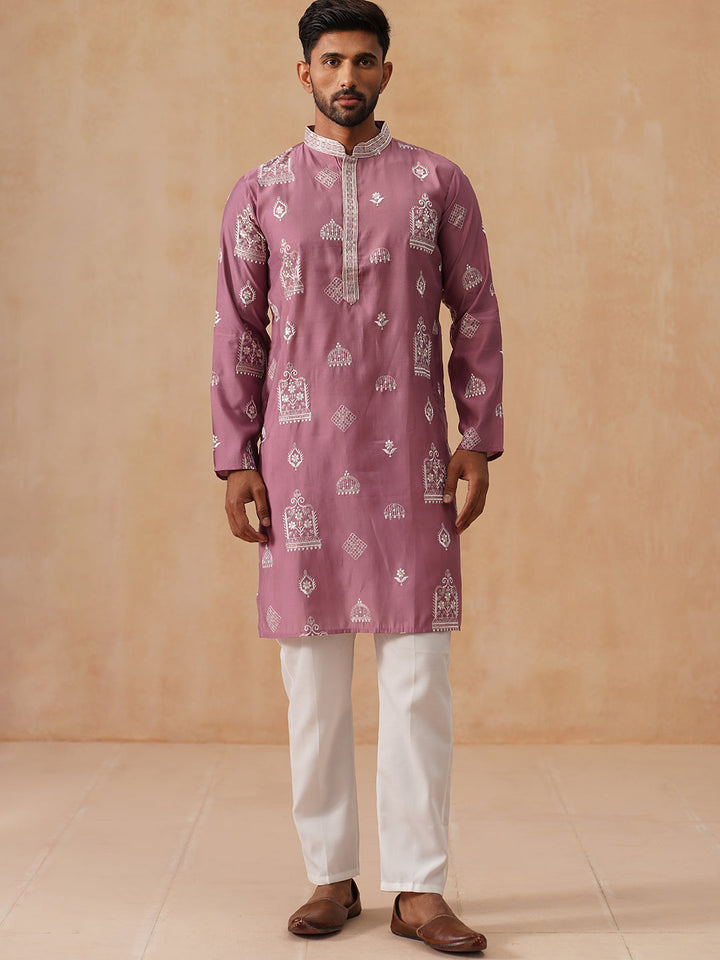 Embroidered Silk Blend Kurta Pyjama Set