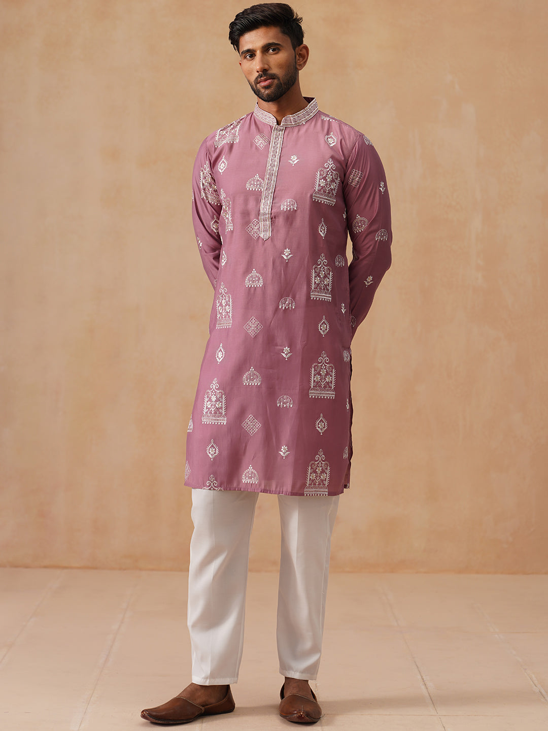 Embroidered Silk Blend Kurta Pyjama Set