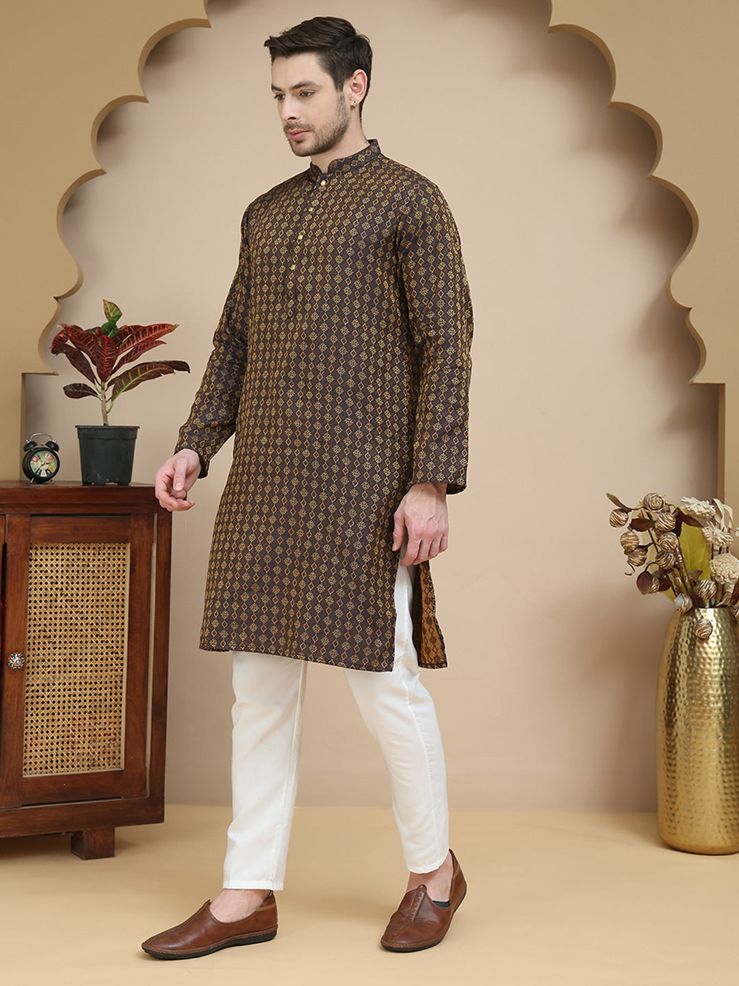 Jacquard Silk Straight Kurta Pyjama Set