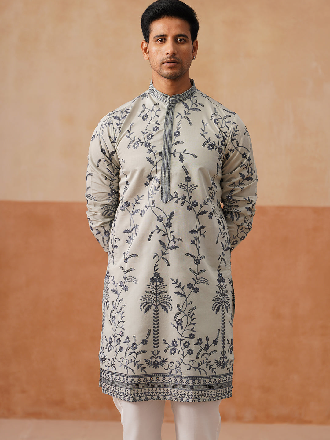 Chikankari Embroidered Kurta Pyjama For Men