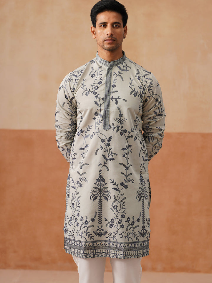 Chikankari Embroidered Kurta Pyjama For Men