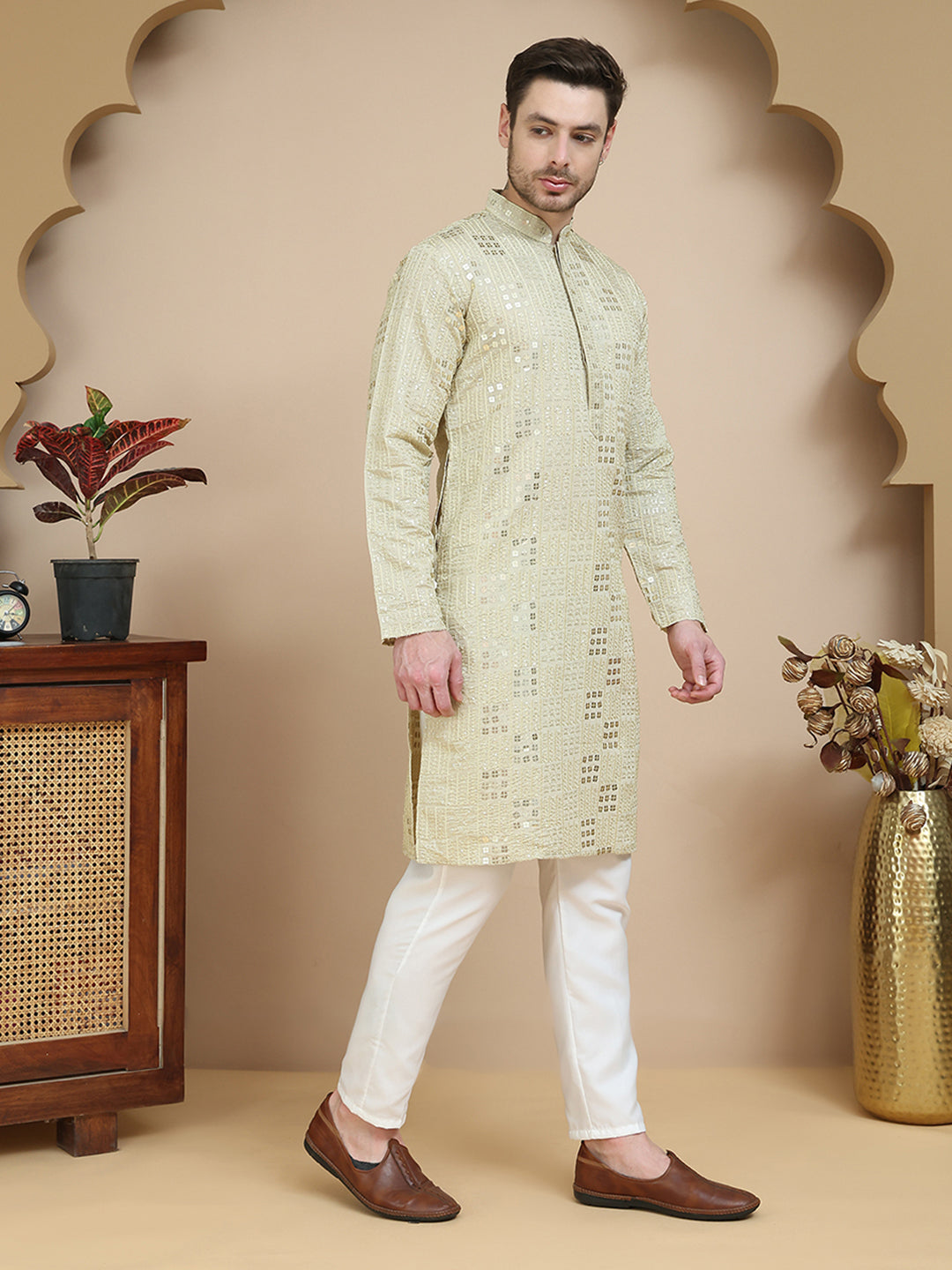 Embroidered &amp; Sequins Kurta Pyjama
