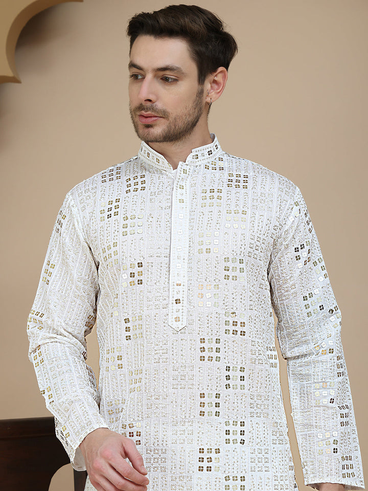Embroidered &amp; Sequins Kurta Pyjama