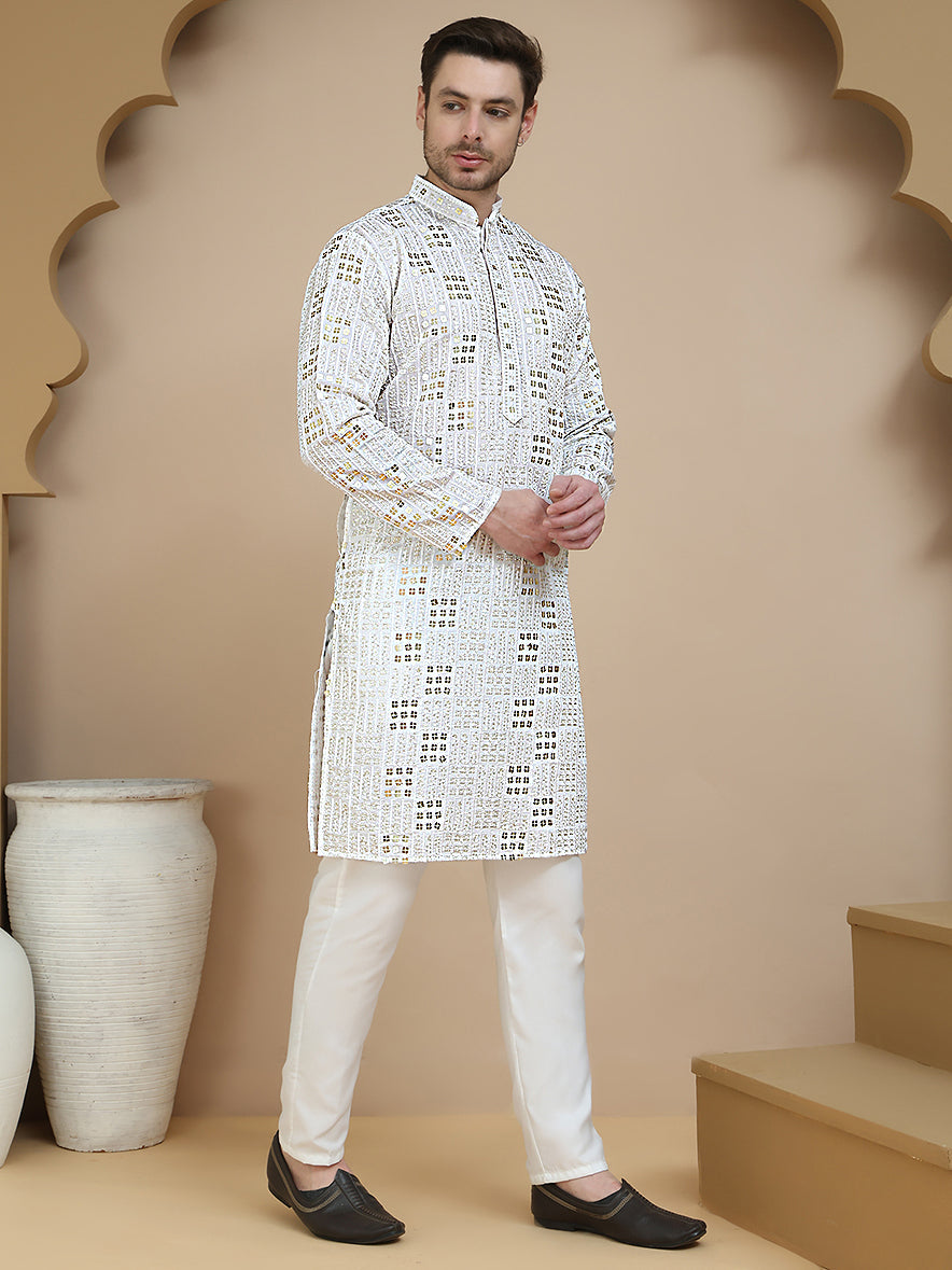 Embroidered &amp; Sequins Kurta Pyjama