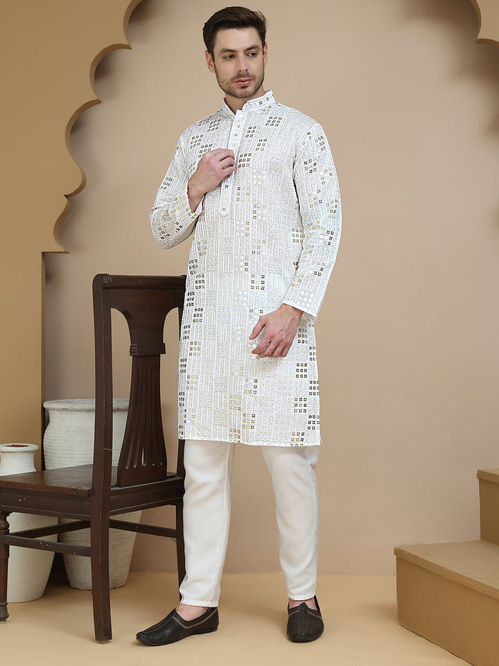 Embroidered &amp; Sequins Kurta Pyjama
