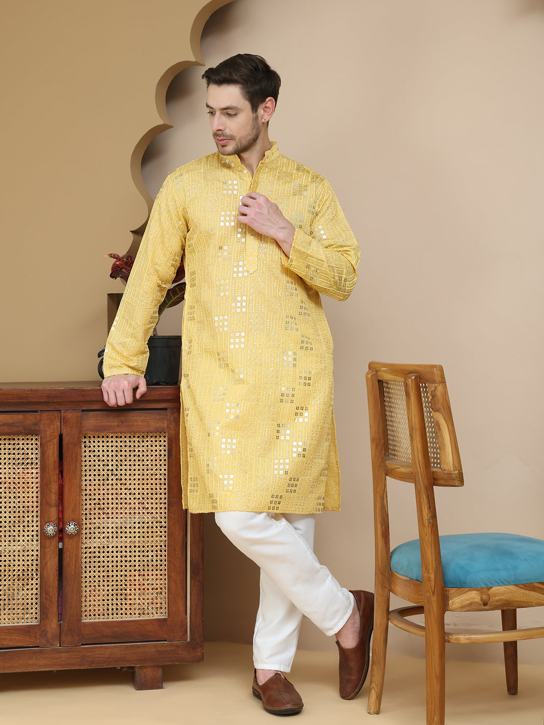 Embroidered &amp; Sequins Kurta Pyjama