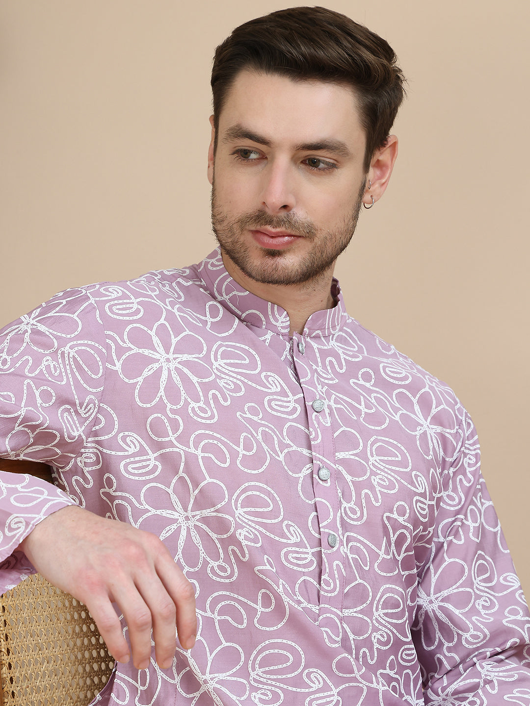 Floral Printed Kurta Pyjama For Men