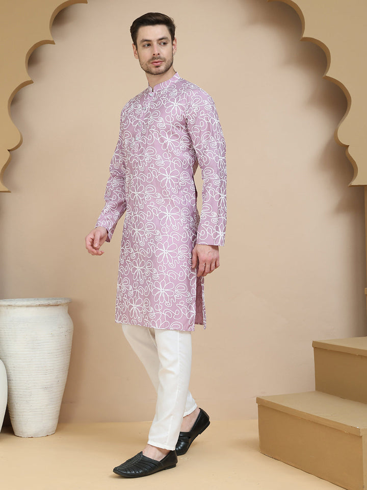 Floral Printed Kurta Pyjama For Men