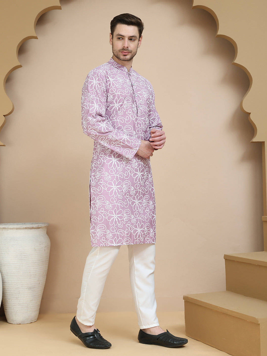Floral Printed Kurta Pyjama For Men