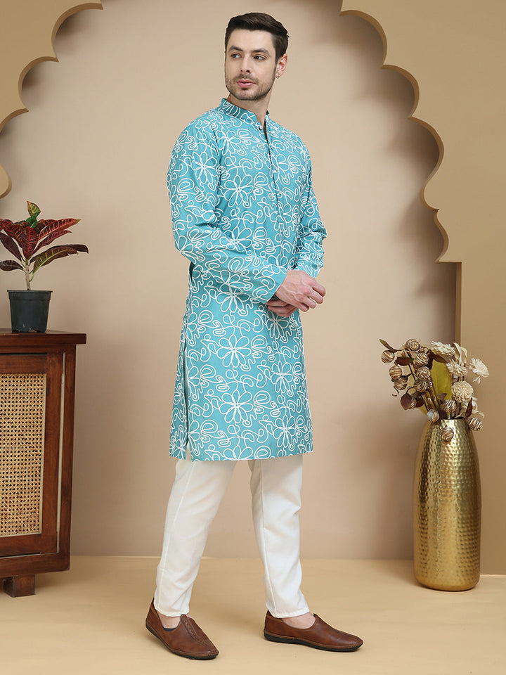 Floral Printed Kurta Pyjama For Men