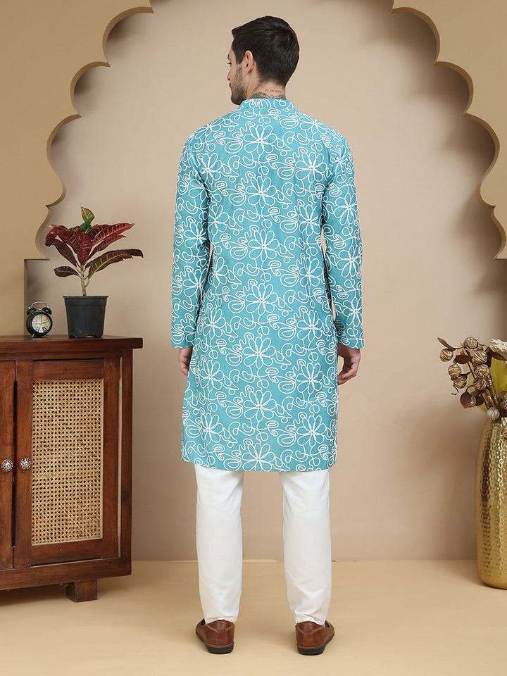 Floral Printed Kurta Pyjama For Men