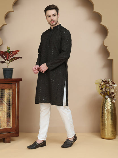 Embroidered Cotton Kurta With Pyjama For Men