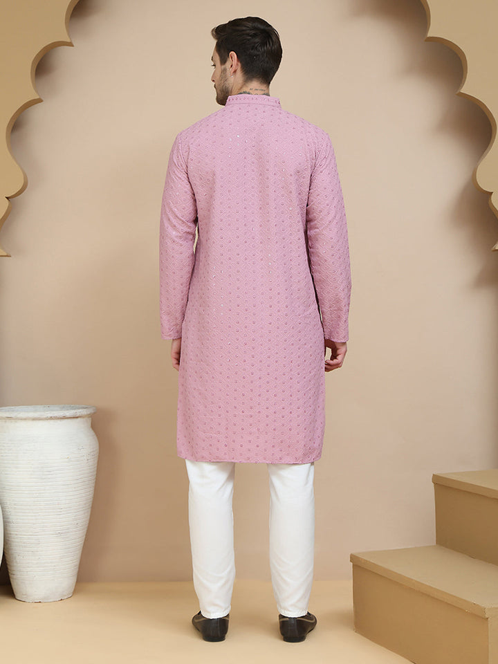 Embroidered Cotton Kurta With Pyjama For Men