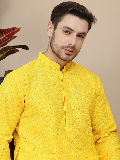 Embroidered Cotton Kurta With Pyjama For Men