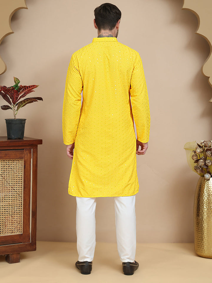 Embroidered Cotton Kurta With Pyjama For Men