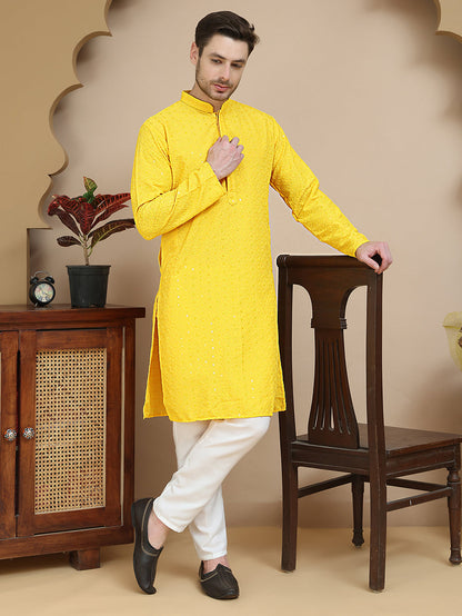 Embroidered Cotton Kurta With Pyjama For Men